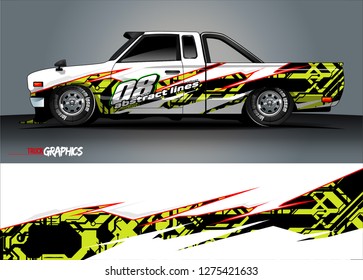 Car wrap design vector, truck and cargo van decal. Graphic abstract stripe racing background designs for vehicle, rally, race, adventure and car racing livery. Vector
