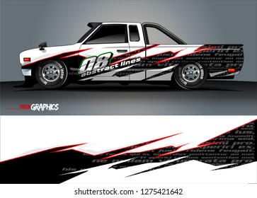 Car wrap design vector, truck and cargo van decal. Graphic abstract stripe racing background designs for vehicle, rally, race, adventure and car racing livery. Vector
