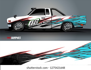 Car wrap design vector, truck and cargo van decal. Graphic abstract stripe racing background designs for vehicle, rally, race, adventure and car racing livery. Vector