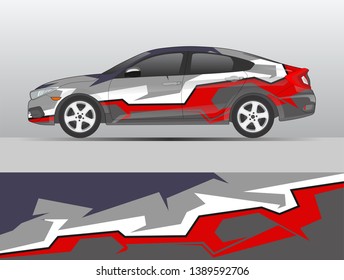 Car wrap design vector, truck and cargo van decal. Graphic abstract stripe racing background designs for vehicle, rally, race, adventure and car racing livery. 