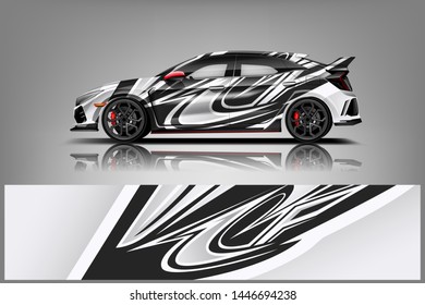 Car wrap design vector, truck and cargo van decal. Graphic abstract stripe racing background designs for vehicle, rally, race, adventure and car racing livery dekal
