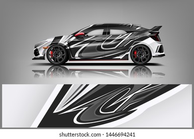 Car wrap design vector, truck and cargo van decal. Graphic abstract stripe racing background designs for vehicle, rally, race, adventure and car racing livery dekal
