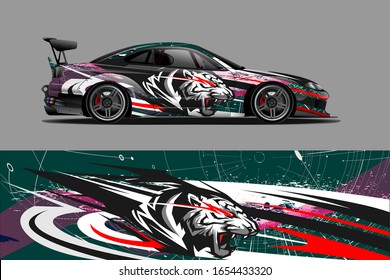 Car wrap design vector, truck and cargo van decal. Graphic abstract stripe racing background designs