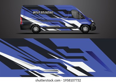 Car wrap design vector, truck and cargo van decal. Graphic abstract stripe racing background designs for vehicle, rally, race - Vector