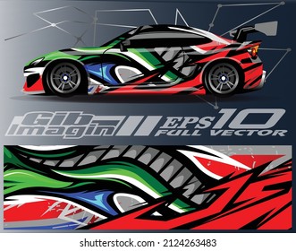 Car wrap design vector, truck and cargo van decal. Graphic abstract stripe racing background designs for vehicle, rally, race, adventure and car racing livery. - Vector