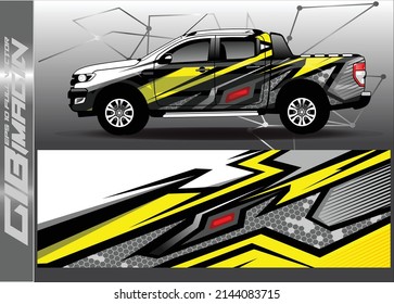 Car wrap design vector, truck and cargo van decal. Graphic abstract stripe racing background designs for vehicle, rally, race, adventure and car racing livery.
