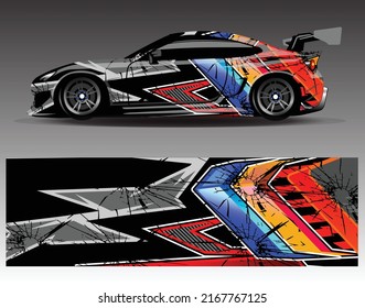 Car wrap design vector  truck and cargo van decal. Graphic abstract stripe racing background designs for vehicle rally race adventure and car racing livery