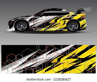 Car wrap design vector.Graphic abstract stripe racing background designs for vehicle rally race adventure and car racing livery