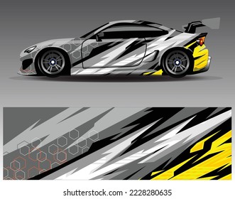 Design der Autoverpackung Vektorgrafik.Grafische abstrakte Rennhintergründe für Rennfahrer-Rallye-Abenteuer und Autorennbahn-Limousine