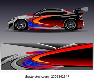 Diseño de envoltura de coches vectorial.Diseño gráfico abstracto de bandas de carreras de fondo para vehículos, carreras, carreras, aventuras y carreras de coches