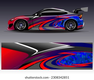 Diseño de envoltura de coches vectorial.Diseño gráfico abstracto de bandas de carreras de fondo para vehículos, carreras, carreras, aventuras y carreras de coches