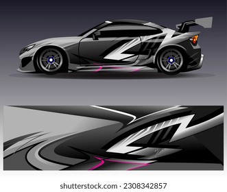 Diseño de envoltura de coches vectorial.Diseño gráfico abstracto de bandas de carreras de fondo para vehículos, carreras, carreras, aventuras y carreras de coches