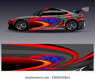 Car wrap design vector.Graphic abstract stripe racing background designs for vehicle, rally, race, adventure and car racing livery