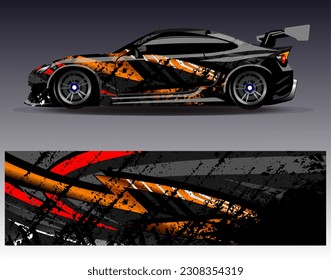 Car wrap design vector.Graphic abstract stripe racing background designs for vehicle, rally, race, adventure and car racing livery