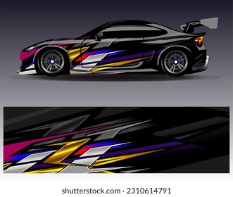 Car wrap design vector.Graphic abstract stripe racing background designs for vehicle, rally, race, adventure and car racing livery