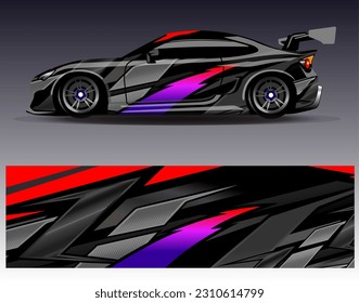 Diseño de envoltura de coches vectorial.Diseño gráfico abstracto de bandas de carreras de fondo para vehículos, carreras, carreras, aventuras y carreras de coches