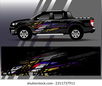 Design der Autoverpackung, Vektorgrafik.Grafische abstrakte Design-Hintergründe für Rennsport, Rallye, Rennen, Abenteuer und Autorennen