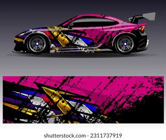 Car wrap design vector.Graphic abstract stripe racing background designs for vehicle, rally, race, adventure and car racing livery