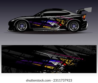 Diseño de envoltura de coches vectorial.Diseño gráfico abstracto de bandas de carreras de fondo para vehículos, carreras, carreras, aventuras y carreras de coches
