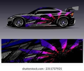 Diseño de envoltura de coches vectorial.Diseño gráfico abstracto de bandas de carreras de fondo para vehículos, carreras, carreras, aventuras y carreras de coches