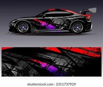 Car wrap design vector.Graphic abstract stripe racing background designs for vehicle, rally, race, adventure and car racing livery