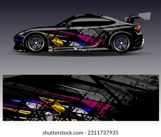 Car wrap design vector.Graphic abstract stripe racing background designs for vehicle, rally, race, adventure and car racing livery