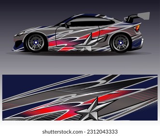 Diseño de envoltura de coches vectorial.Diseño gráfico abstracto de bandas de carreras de fondo para vehículos, carreras, carreras, aventuras y carreras de coches