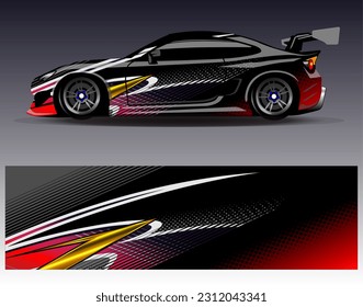 Diseño de envoltura de coches vectorial.Diseño gráfico abstracto de bandas de carreras de fondo para vehículos, carreras, carreras, aventuras y carreras de coches