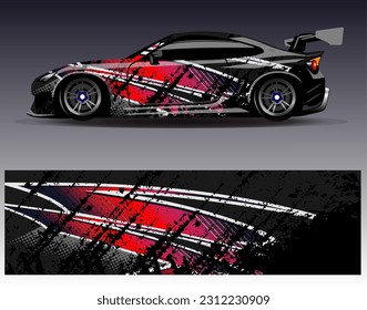 Diseño de envoltura de coches vectorial.Diseño gráfico abstracto de bandas de carreras de fondo para vehículos, carreras, carreras, aventuras y carreras de coches