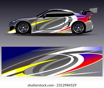 Car wrap design vector.Graphic abstract stripe racing background designs for vehicle, rally, race, adventure and car racing livery