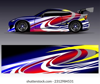 Diseño de envoltura de coches vectorial.Diseño gráfico abstracto de bandas de carreras de fondo para vehículos, carreras, carreras, aventuras y carreras de coches