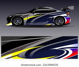 Car wrap design vector.Graphic abstract stripe racing background designs for vehicle, rally, race, adventure and car racing livery