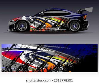 Diseño de envoltura de coches vectorial.Diseño gráfico abstracto de bandas de carreras de fondo para vehículos, carreras, carreras, aventuras y carreras de coches