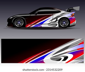 Car wrap design vector.Graphic abstract stripe racing background designs for vehicle, rally, race, adventure and car racing livery