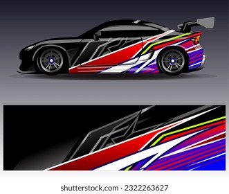 Car wrap design vector.Graphic abstract stripe racing background designs for vehicle, rally, race, adventure and car racing livery