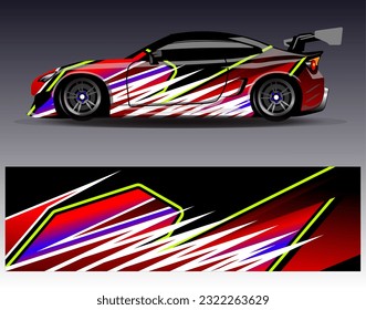 Car wrap design vector.Graphic abstract stripe racing background designs for vehicle, rally, race, adventure and car racing livery