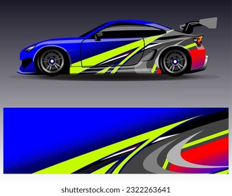 Diseño de envoltura de coches vectorial.Diseño gráfico abstracto de bandas de carreras de fondo para vehículos, carreras, carreras, aventuras y carreras de coches
