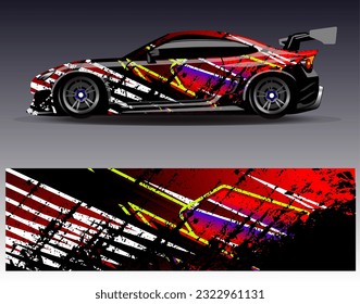 Car wrap design vector.Graphic abstract stripe racing background designs for vehicle, rally, race, adventure and car racing livery