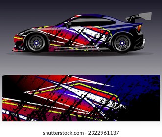 Diseño de envoltura de coches vectorial.Diseño gráfico abstracto de bandas de carreras de fondo para vehículos, carreras, carreras, aventuras y carreras de coches