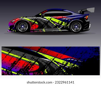 Car wrap design vector.Graphic abstract stripe racing background designs for vehicle, rally, race, adventure and car racing livery