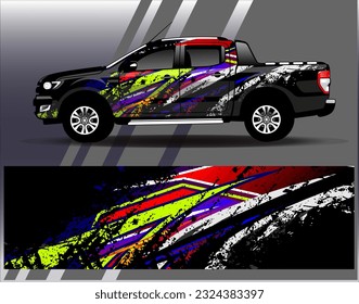 Car wrap design vector.Graphic abstract stripe racing background designs for vehicle, rally, race, adventure and car racing livery