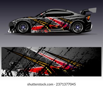 Car wrap design vector.Graphic abstract stripe racing background designs for vehicle, rally, race, adventure and car racing livery