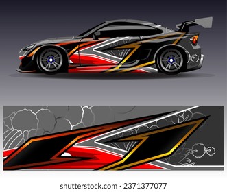 Diseño de envoltura de coches vectorial.Diseño gráfico abstracto de bandas de carreras de fondo para vehículos, carreras, carreras, aventuras y carreras de coches