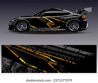 Diseño de envoltura de coches vectorial.Diseño gráfico abstracto de bandas de carreras de fondo para vehículos, carreras, carreras, aventuras y carreras de coches
