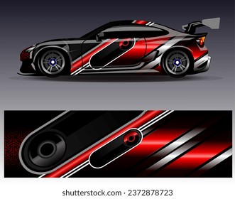 Car wrap design vector.Graphic abstract stripe racing background designs for vehicle, rally, race, adventure and car racing livery