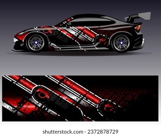 Car wrap design vector.Graphic abstract stripe racing background designs for vehicle, rally, race, adventure and car racing livery