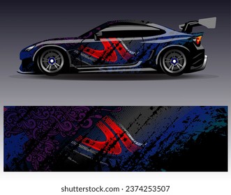 Car wrap design vector.Graphic abstract stripe racing background designs for vehicle, rally, race, adventure and car racing livery