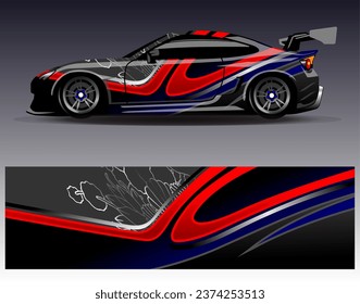 Design der Autoverpackung, Vektorgrafik.Grafische abstrakte Design-Hintergründe für Rennsport, Rallye, Rennen, Abenteuer und Autorennen