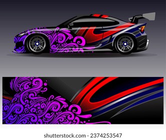 Car wrap design vector.Graphic abstract stripe racing background designs for vehicle, rally, race, adventure and car racing livery