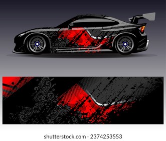 Car wrap design vector.Graphic abstract stripe racing background designs for vehicle, rally, race, adventure and car racing livery